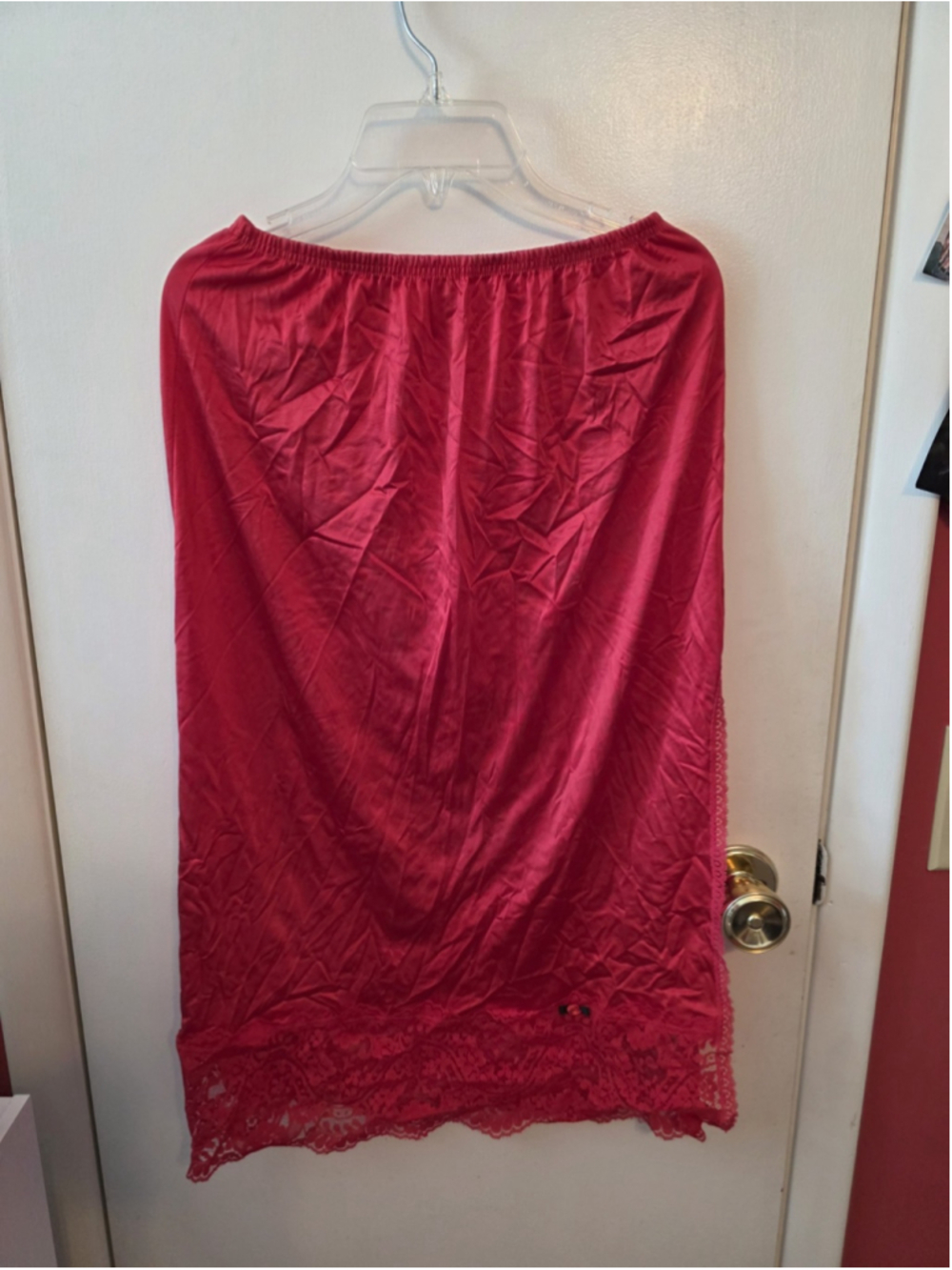 Vtg Applause Size Small Red Satin Lace Rose Slip Side Slit Nylon 60s Glam Rock